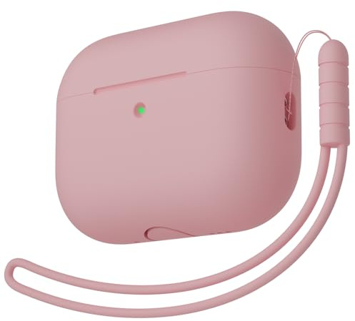 KOKOKA Custodia in Silicone Compatibile con Airpods Pro 3 Generazione Case, Case Cover Protezione Completa in Silicone Morbido per AirPods Pro 3 con Cordino, LED Anteriore Visibile, Rosa