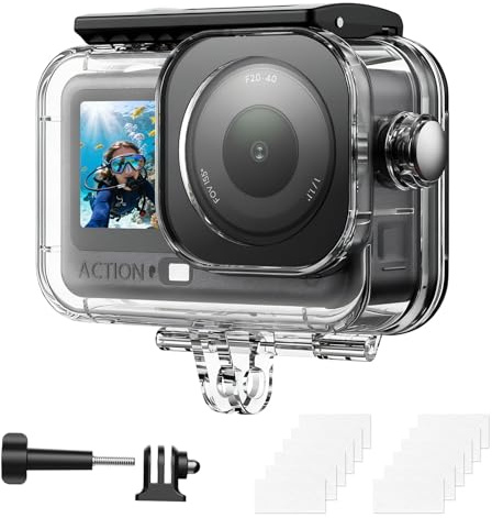 AMAZEAR wasserdichte Tauchhülle für DJI OSMO Action 6 Zubehör, Action6 Pro 60m/200ft Unterwasser Cage für tauchen, Schnorcheln & Wassereinsatz –Hartschale, Kompakt & Transparent