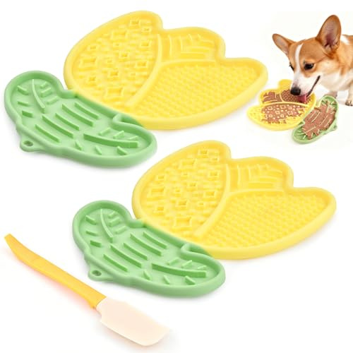 2 Pezzi Tappetino da Leccare per Cani e Gatti, Alimentatore Lento con Ventosa e Spatola, Riduce Ansia, per Bagno, Toelettatura e Addestramento