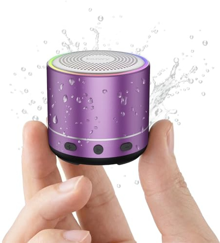 Mini Altavoz Bluetooth, Altavoces Bluetooth 5.4 con 7 Modos RGB, 360° Sonido Estéreo, 8H Altavoz Portatil Manos Libres con Micrófono, Impermeable IP68 Speaker para Playa, Viaje y Exterior, Morado