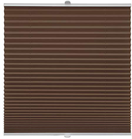 Plissee auf Maß für alle Fenster Montage Glasleiste Blickdicht mit Spannschuh Sonnenschutzrollo Hellbraun Breite: 61-70 cm, Höhe: 151-200 cm