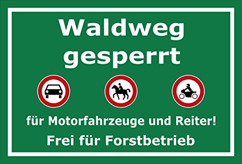 Melis-Folienwerkstatt Schild Waldweg gesperrt - Frei für Forstbetrieb – 30x20 cm – 3mm Aluverbund – mehrere Größen/Materialien – Mit Bohrlöchern