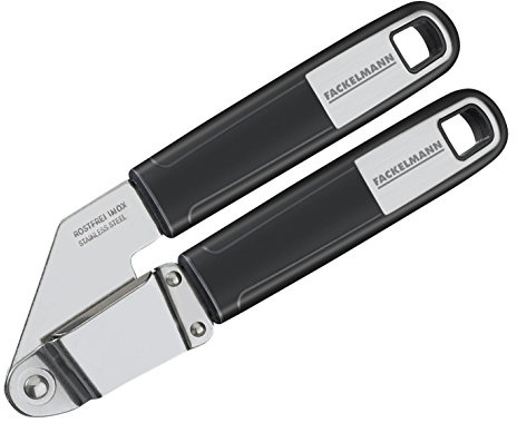 Fackelmann Knoblauchpresse 18 cm SENSE, Küchenhelfer mit Funktionsteil aus rostfreiem Edelstahl, Knoblauchschneider mit rutschfestem Soft-Touch-Griff (Farbe: Silber/Schwarz), Menge: 1 Stück