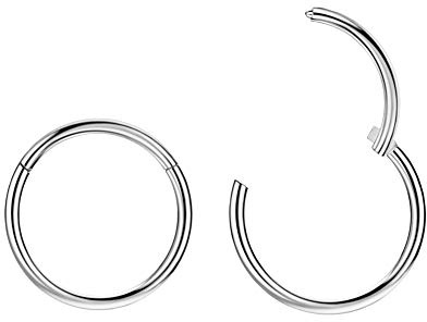 FANSING 2 anelli da naso in acciaio chirurgico, per cartilagine, orecchini a cerchio, da uomo, per setto nasale, elice, trago, daith, conchiglia, labbro, lobo dell'orecchio, 16 Gauge 8mm, Metallo, Non