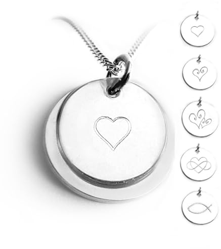 Personalisierte Kette mit Gravur, Text & Symbol, Doppelanhänger, Silber