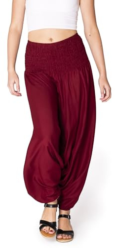 PANASIAM Aladinhose Damen einfarbig 2in1 als Haremshose & Jumpsuit tragbar | leichte Sommerhose, 100% Viskose, Yogahose mit tiefem Schritt, elastischer Bund, Pumphose ideal für Strand, Freizeit & Reise
