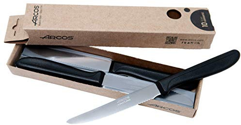 Arcos Serie Génova - Juego de 6 Cuchillos de Mesa Arcos - Hoja de Acero Inoxidable NITRUM de 110 mm - Mango de Polipropileno Color negro - Envase ecológico