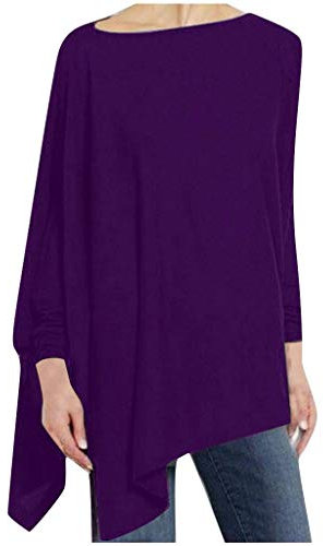 Lazzboy Langarmshirt Solides Langärmliges Unregelmäßiges Damen Sweatshirt Mit Losem Druck Pullover Tops Bluse Tshirt Langarm Tunika Asymmetrischer Oberteile Shirt (Lila,XL)