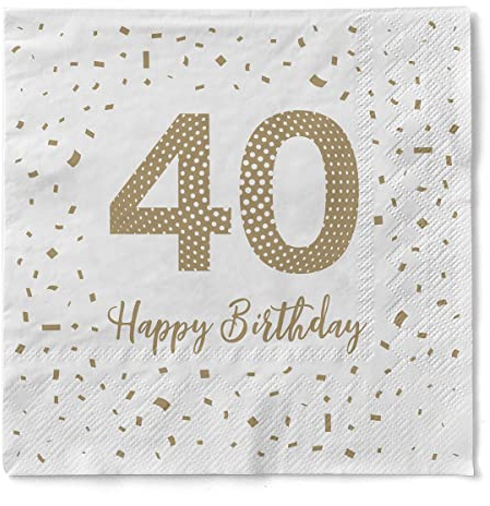 Sovie HORECA Serviette Happy Birthday – 40 – Tissue – 33 x 33 cm – 1/4 Falz – 100 Stück – Ideal für Gastronomie & private Feiern