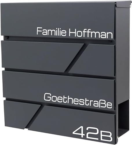 Verda Briefkasten mit Zeitungsfach, 37 x 37 x 11 cm, Anthrazit RAL7016, Silber, 2X Schlüssel, Montagematerial Postkasten großer Einwurf Designer Wandbriefkasten mit Zeitungsrolle SN3642-1