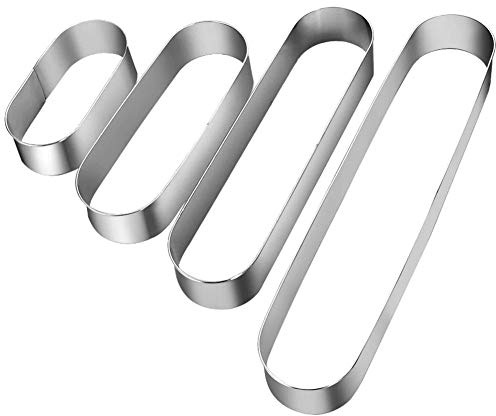 4pcs Mousse Rings Stainless Steel Mini Cookie Cutters Mini Long Oval Mousse Ring Mold Metal Baking Tiramisu Mold for Kitchen Baking Sponge Cakes Dessert Pies