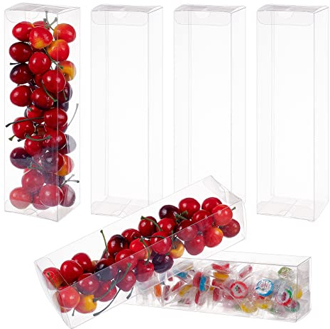 BENECREAT 10 st tydliga festfavörslådor 6,2 x 6,6 x 24,3 cm PVC rektangulär presentförpackning med skyddsfilm för chokladgodis alla hjärtans dag