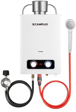 CAMPLUX Portable Tankless Water Heater, 1.58 GPM Outdoor Propane Water Heater with 3.54'' S/S Rain Cap, for Camping, 41,000 BTU, BD158C