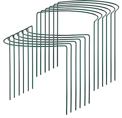 Relaxdays Pack 12 Tutores Plantas y Arbustos, Soporte Rosales o Tomatera, Semicircular, Acero, para Clavar, Verde Oscuro, 35 x 16.5 x 40.5 cm