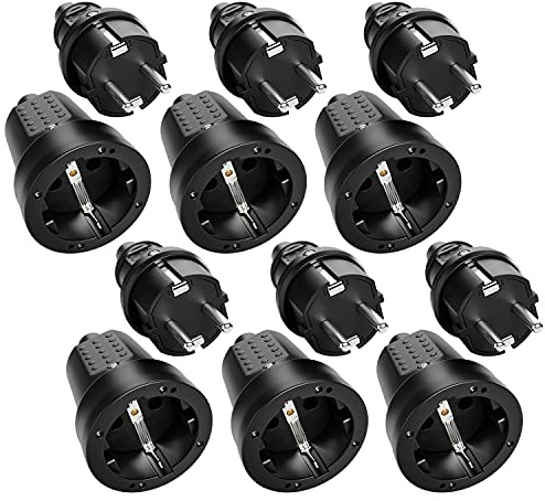 greate Schuko Stecker Kupplung Set 230V Aussenbereich - 230V 16A 3,7kW | 6er Pack Gummistecker Kupplung Set mit Kn