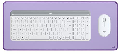 Logitech MK470 Clavier et Souris sans Fil, Récepteur USB Unifying, Ultra-Fin, Clavier AZERTY Français - Blanc + Logitech Desk Mat - sous-Main, Large Tapis de Bureau Violet, pour Le Télé-Travail