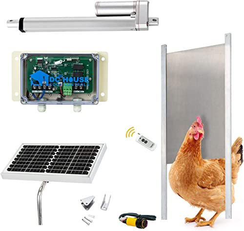 DCHOUSE 10W Sonnenkollektor, Schieber Hühnerklappe Stallöffner, Automatische Hühnerklappe Lichtsensor, Automatische Hühnertür, Türöffner für Hühnerstall, Hühnerpförtner für Hühnerhaus, Geflügelklappe