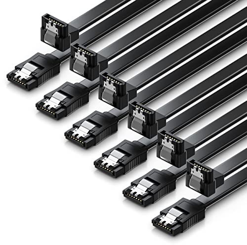 deleyCON 6x 50cm SATA 3 Kabel im Set SATA III Datenkabel - HDD SSD Verbindungskabel Anschlusskabel Metall-Clip 6 GBit/s - 1x Gerade 1x 90° L-Typ Stecker - Schwarz