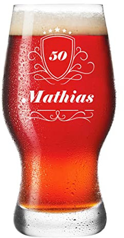 Leonardo Bierglas 0,5 L mit Gravur für Männer - Motiv Wappen - robust und widerstandsfähig - Glas in Markenqualität - für jung und alt - Geschenk für Papa, Dad, Opa, Großvater - Geburtstag