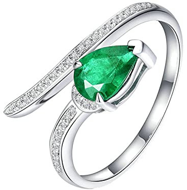 Daesar Verlobungsring Platin Edelstein, Damen Ring Tropfen Smaragd 1ct Trauringe Weißgold Nickelfrei Gr.65 (20.7)