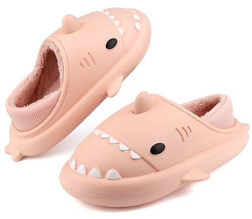 Pantuflas de Invierno para Hombre Mujer Peluche Tiburón Zapatillas de Estar por Casa Impermeable Antideslizante Shark Interior Slippers