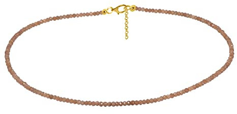 ELEDORO echter Pfirsich Mondstein Edelstein 3mm Glitzer Halskette Collier Karabiner Silber 925 vergoldet 48cm lang