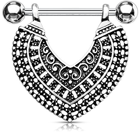 beyoutifulthings Brustwarzen-piercing Vintage-Herz Gold Silber Brust-piercing Nippel-piercing Intim-piercing Chirurgenstahl Stab 14-mm
