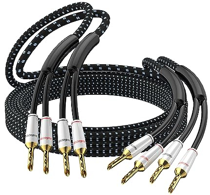 Tertullus 1 Paar High-End Lautspecherkabel OFC Versilbert mit bananenstecker HiFi Lautspecher-Kabel für Heimkino, Verstärker, Lautsprecher,HiFi System (banana zum banana stecker 2m)