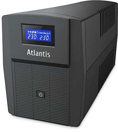 Atlantis A03-HP2003 Alimentation sans interruption à onde sinusoïdale pure 1500VA 900W Line Interactive,écran LCD, port USB-HID,3 prises IEC + 2 prises Schuko + câble d'alimentation,2 batteries 12V-9A