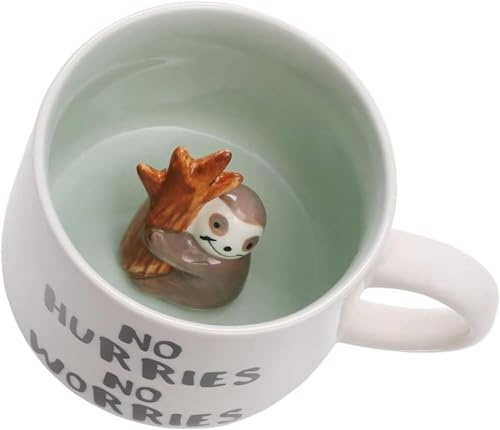 3d Faultier Tasse 12oz Kaffeetassen aus Keramik Handgemachte Figur Milch Lustige Geschenke für frauen Freunde Kinder Mädchen Frau Geburtstagsgeschenk(Faultier)