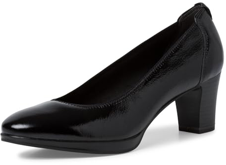 Tamaris Damen Pumps Leder Blockabsatz; Black PATENT/schwarz; 39 EU
