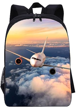 Hixingo Backpack for School Kids, Lightweight School Bags for Boys and Secondary Double Layer Capacity Rucksack for Children Primary School Bag (Airplane 7,16inch)
