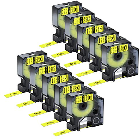 NineLeaf 10 Packung Ersatz für Dymo D1 45018 S0720580 A45018 12mm x 7m 0.47'' Bänder Schwarz auf Gelb Schriftband für LabelManager 160 210D 220P 120P LabelPoint 100 150 200 250 Beschriftungsgerät