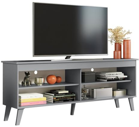 Madesa Mueble de TV con 4 estantes y gestión de Cables, Mueble de Mesa de TV para televisores de hasta 65 Pulgadas, Madera, 59 x 35 x 150 cm, Color Gris
