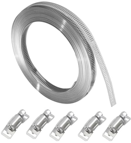 SJJJS 2M Verstellbare Schlauchschelle aus Edelstahl, Schneckengewinde-Schlauchschelle aus 304 Edelstahl, verstellbares Gummiband mit 5 Befestigungen