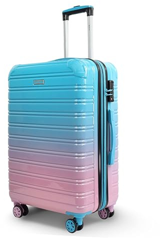 Blade Erweiterbares Handgepäck - Hartschalen Koffer Trolley - Leichter Reisekoffer Handgepäck aus ABS+PC mit TSA Schloss - 4 Spinner Räder Koffer- Rollkoffer (Blau-Pink-L)