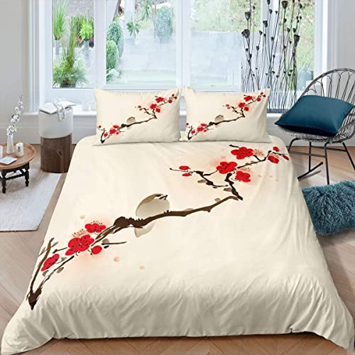 BJCJGGL Funda Nordica 90 Flor De Ciruelo Amarillo Edredón Cama 90 para Niñas Niños con Cremallera de Suave Transpirable Microfibra Fundas Nordicas 150x220 cm + 2 Fundas de Almohada 50x80 cm