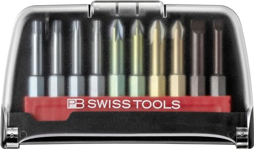 PB Swiss Tools Bit Set BitCase lange PH PZ Torx Schlitz Bits, E6.702 BC CN | 100% Swiss Made | Plasmabeschichtung | farbcodiert nach Schraubenart | für professionelles Schrauben in Industrie & Handwerk