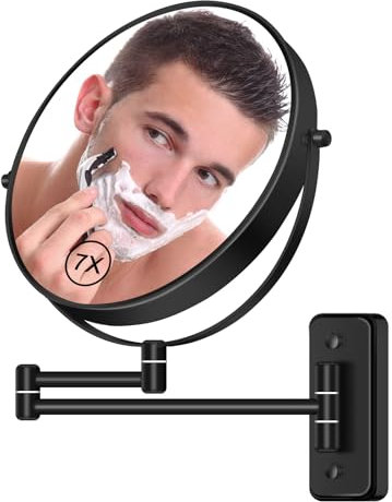 BTremary Kosmetikspiegel mit Vergrößerung Wandmontage 20,3cm Schminkspiegel Wand 7 Fach 360° Schwenkbarer Ausziehbarer Badezimmer-Rasierspiegel für Männer und Frauen in Zuhause/Hotel, Schwarz