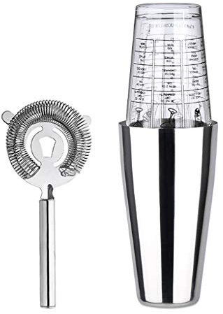 ZHCHAO 3 pezzi di kit barista tra cui shaker 2 set di scatolette, 750 ml stagno in acciaio inossidabile e stagno di vetro e filtro