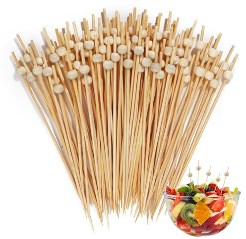Juego de 100 brochetas de cóctel para aperitivos, palillos de madera para fiestas, cócteles para barbacoa, aperitivos, frutas, dulces para fiestas, regalo de carnaval (perlas de madera)