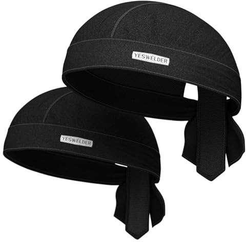 YESWELDER Welding Cap, Flame-Resistant Protective Welders Cap, Black Welding Hat for Men and Women, Doo Rag Bandana Hat (2Pcs)