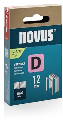 Novus Tools Agrafes en fil plat 12 mm de type 53F, 600 pièces, agrafes galvanisée pour la fixation de films plastiques, étiquettes, papier, contrecollages en alu