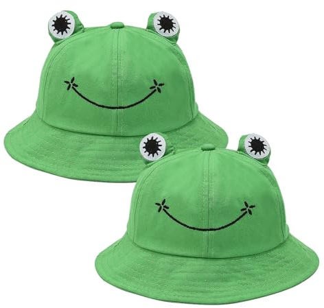 SKHAOVS Lot de 2 Bobs Grenouille - Chapeau Pliable Modèle Pêcheur Dessin Animé pour la Plage