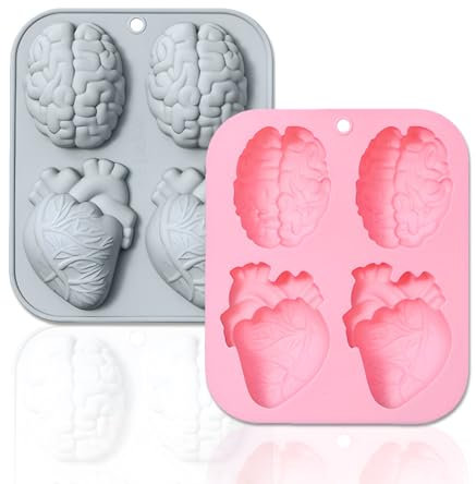 MaehSab - Confezione da 2 stampi in silicone 3D a forma di cuore umano, realistici per Halloween