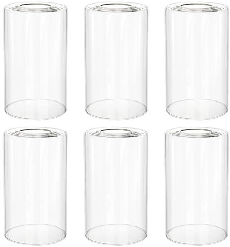 Hedume 6 Pcs Clear Glass Lampshades Replacement, Modern Cylindrical Lip-Less Light Shade (14.5cm H x 8.9cm D, 4.3cm Fitter), Glass Tube Covers for Pendant Fittings, Wall & Table Lamps
