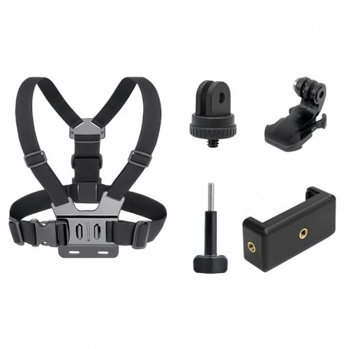 Dreneco Chest Strap Mount Kit 5 in 1 Compatible with Cell Phone and GoPro Hero 11,10,9,8,7,6,5,4, Hero Session, DJI Osmo Action Cameras