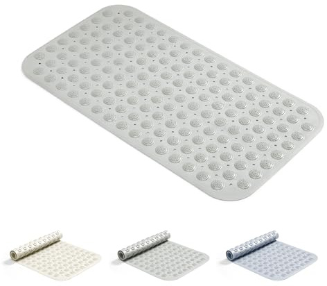 Good Nite Long Tapis de Bain antidérapant Extra Large avec ventouses pour Un Bain sûr, Anti-moisissure, Lavable en Machine, Dos en Caoutchouc épais Doux, 70 x 38 cm, Gris