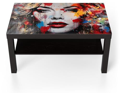 DEQORI Glastisch | schwarz groß 90x50 cm | Motiv Pop Star Farbexplosion | ausgefallener Beistelltisch aus Glas | Hochglanz Couchtisch fürs Wohnzimmer | moderner Couch Tisch mit Design