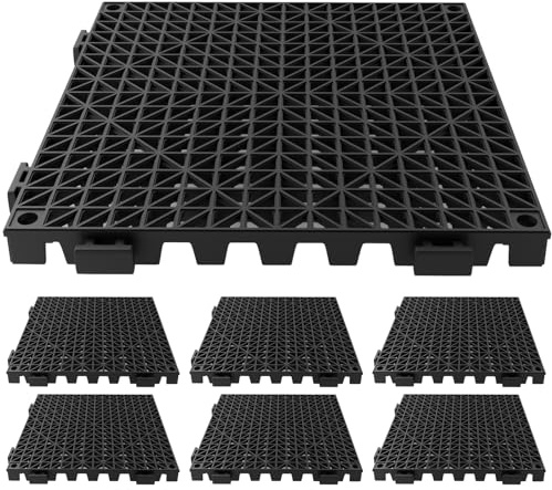 Tioncy 6 Pcs Interlocking Bar Service Mat 12 x 12 Inch Rubber Bar Spill Mat for Coffee, Countertop Dish Drying Mat, Anti Slip Washable Flexible Glassware Bartender Shelf Stain Protection, Black